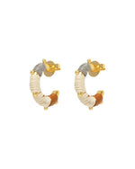 Thread-wrapped gold hoop earrings in cream and rust at Signature Edit