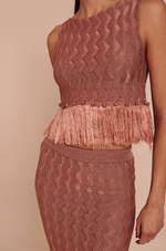 Rose knit crop top with fringe hem at Signature Edit