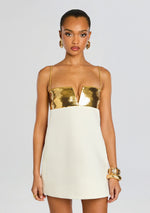 Cyra cocktail mini dress with gold sequin bodice at Signature Edit