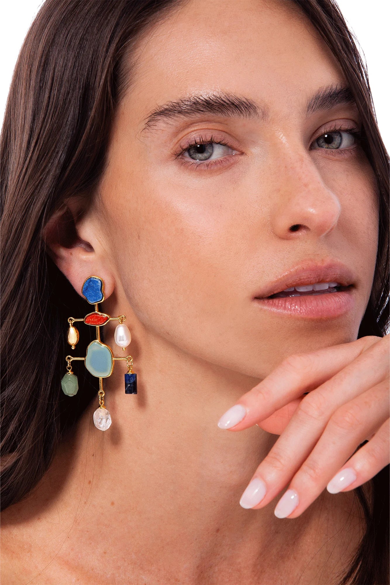 Patchwork Blue Agate Earrings