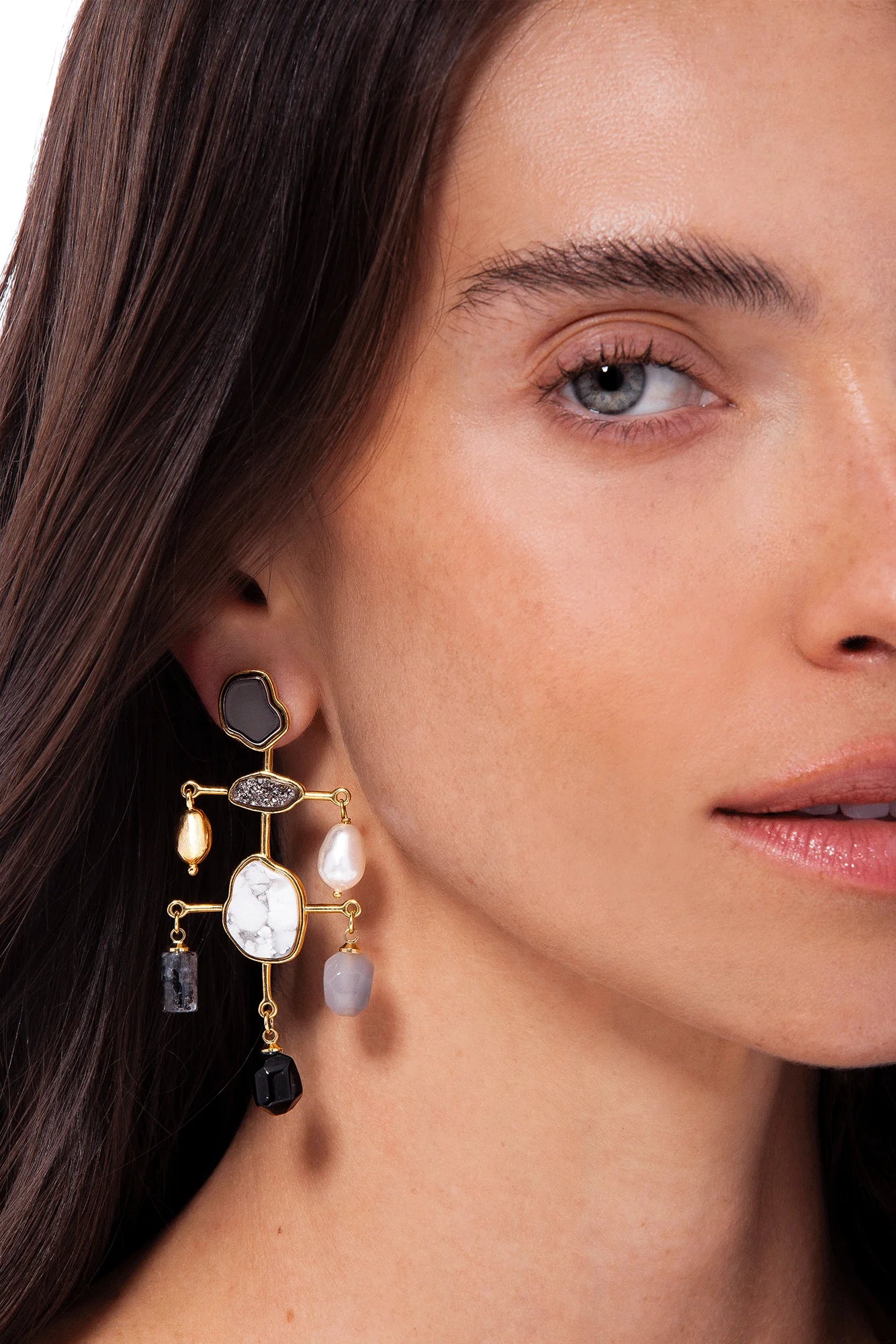 Patchwork Gray Agate Earrings