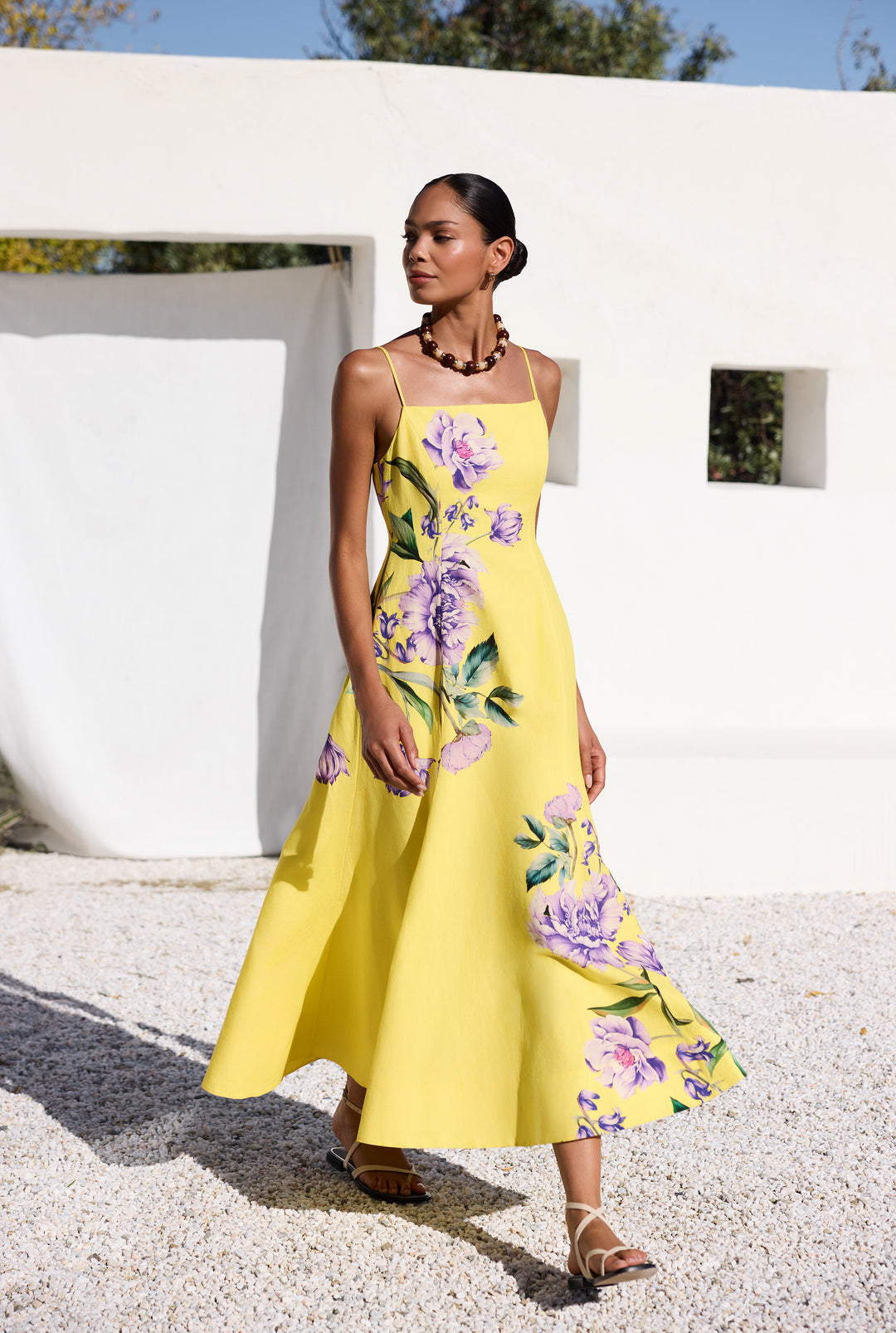 Hemant & Nandita Vama yellow floral midi dress at Signature Edit