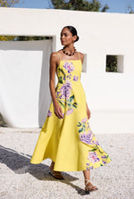 Hemant & Nandita Vama yellow floral midi dress at Signature Edit
